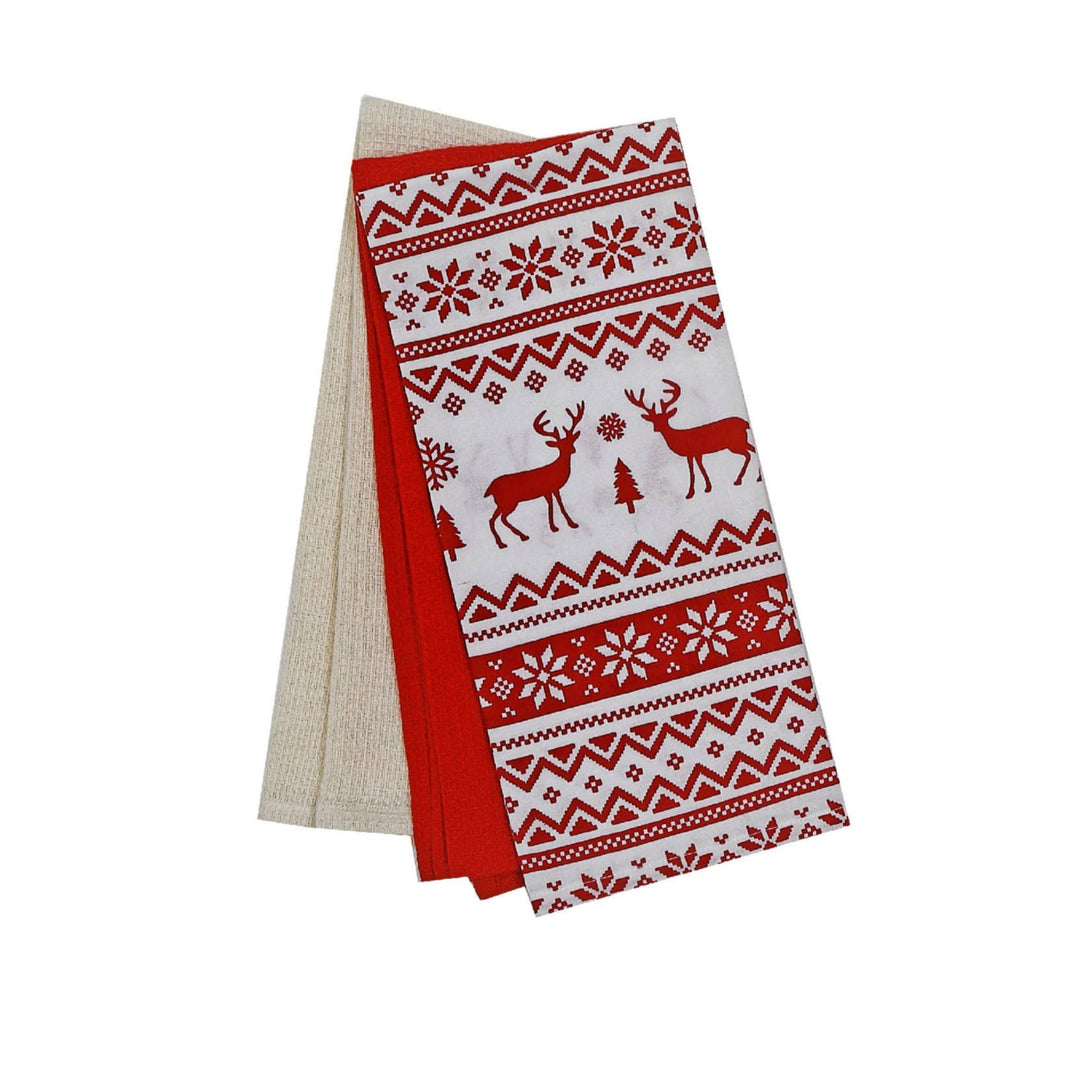 Cotton Kitchen Towel Set Of 3 Pcs Reindeer: Multi