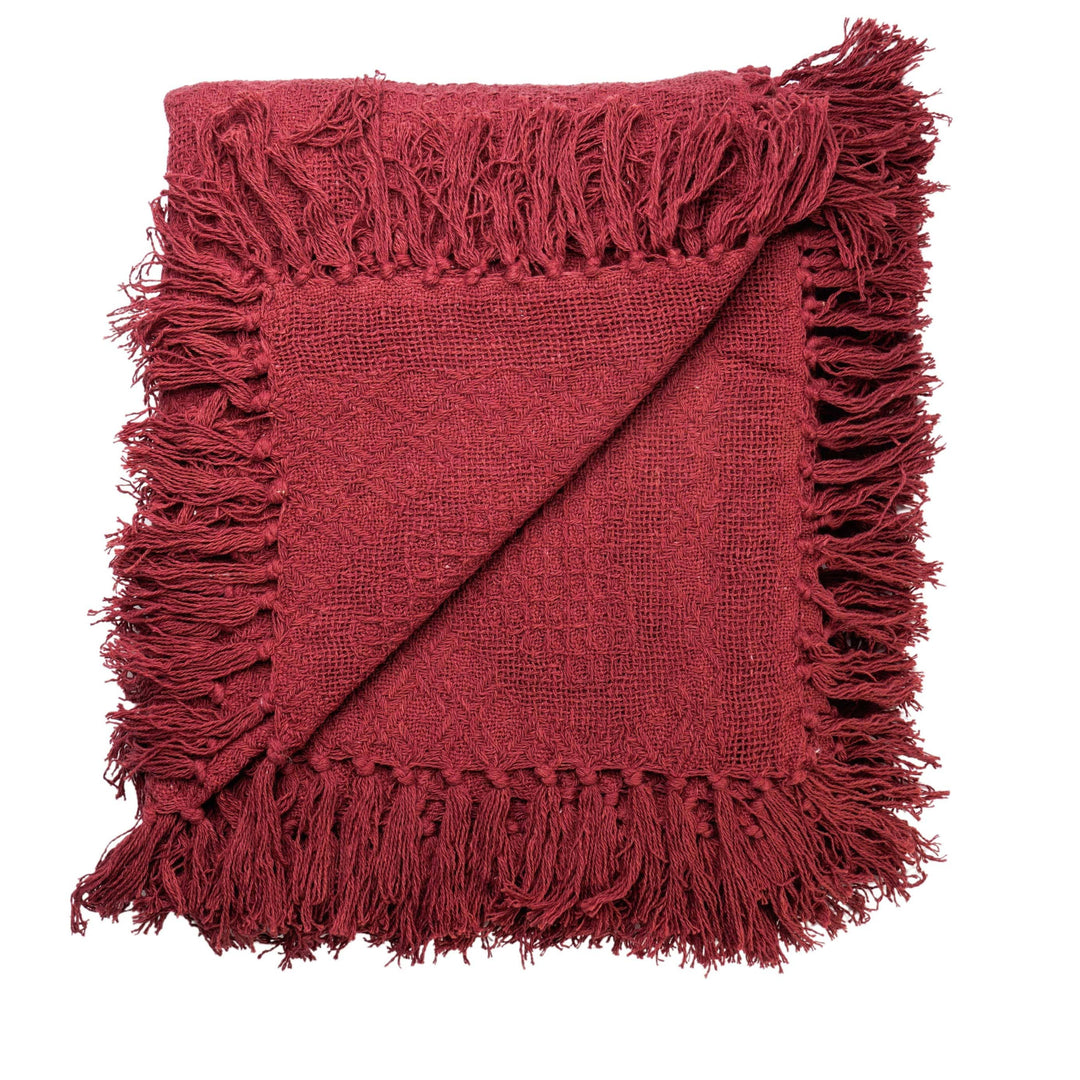 Cotton Throw - Heart Weave - Burgundy