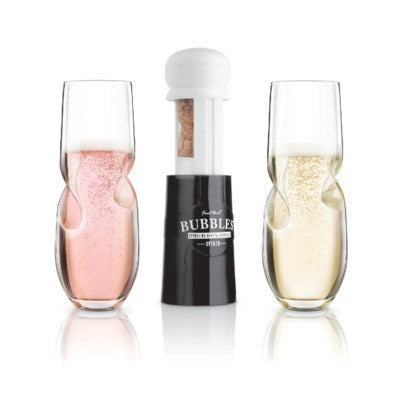 Bubbles Sparkling, Champagne, Bubbly Glass Set with Opener