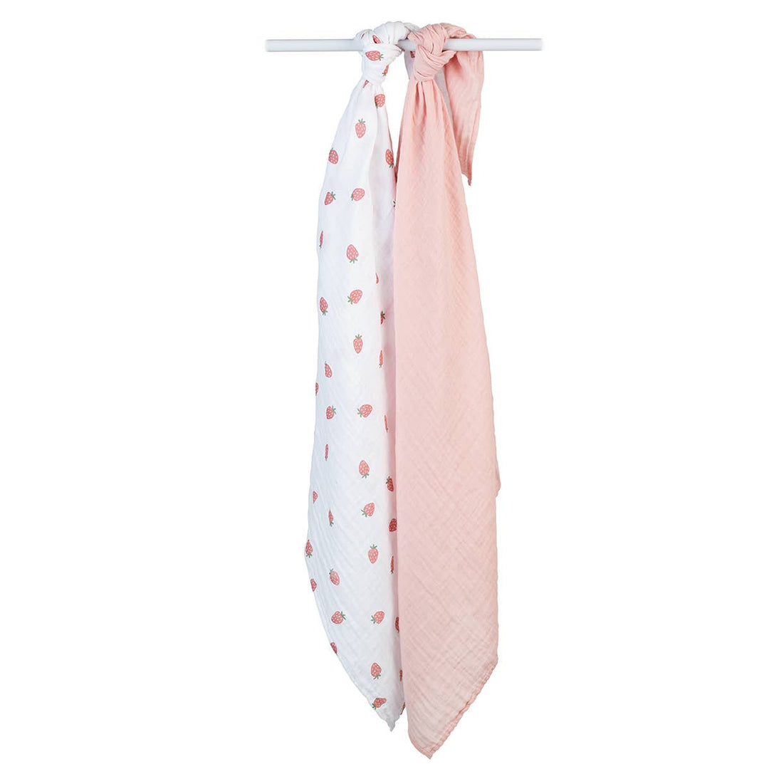 2-Pack Cotton Swaddle Blankets – Strawberry &amp; Ballet Slipper - Gift Smack Gift Company
