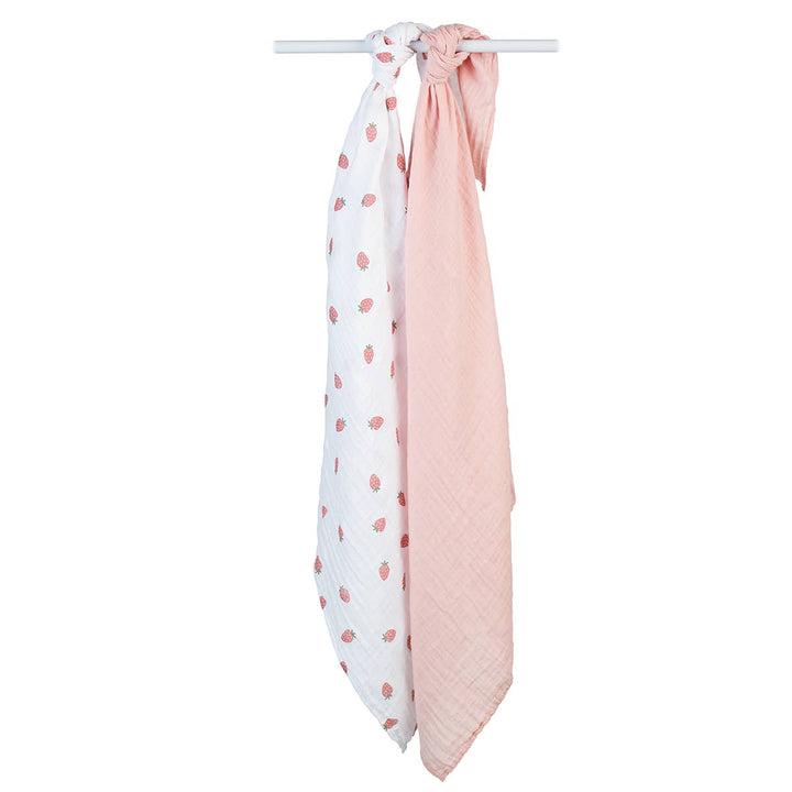 2-Pack Cotton Swaddle Blankets – Strawberry &amp; Ballet Slipper - Gift Smack Gift Company