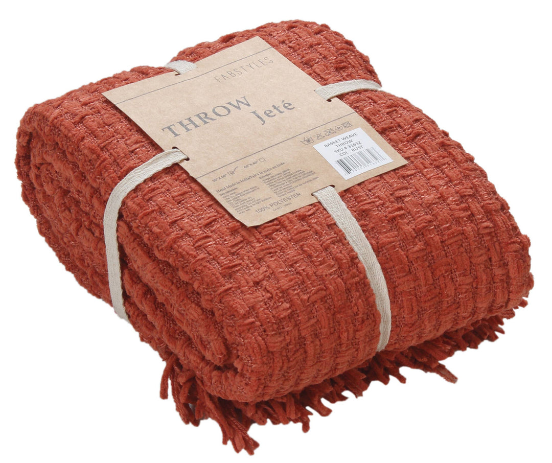 Chenille Basket Weave Throw Blanket, 50x60: Forest Green