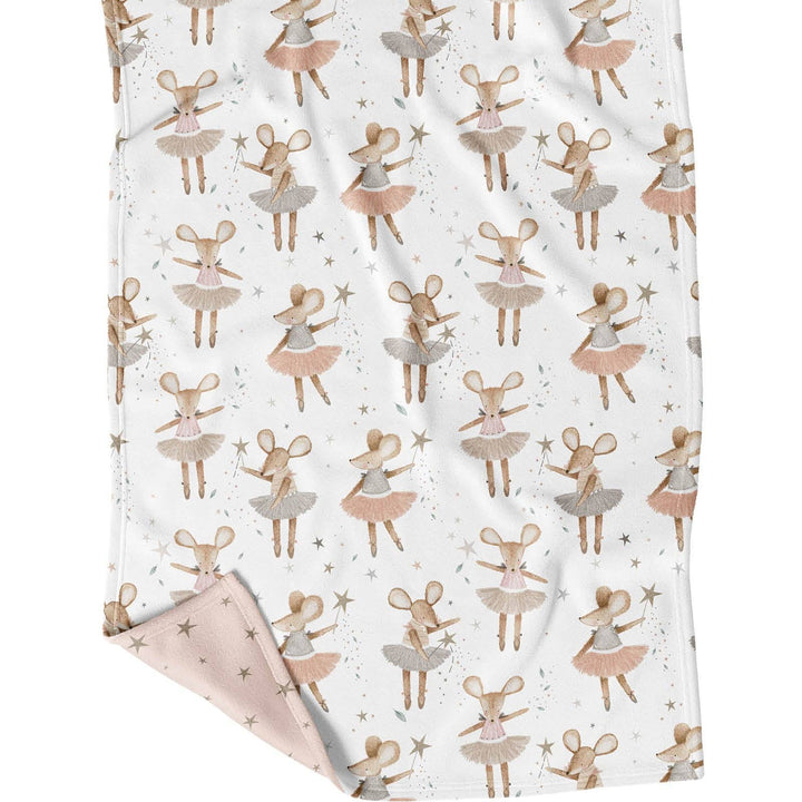 Blanket with ballerina mouse pattern on a white background