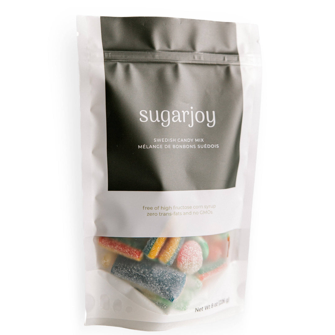 Package of sugarjoy Swedish candy mix on a white background