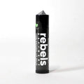 Black lip balm tube with 'rebel's' branding on a white background