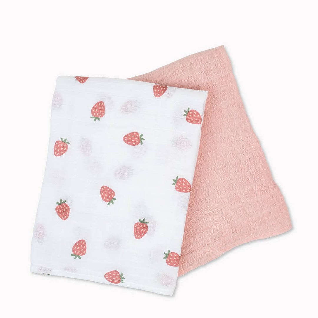 2-Pack Cotton Swaddle Blankets – Strawberry &amp; Ballet Slipper - Gift Smack Gift Company