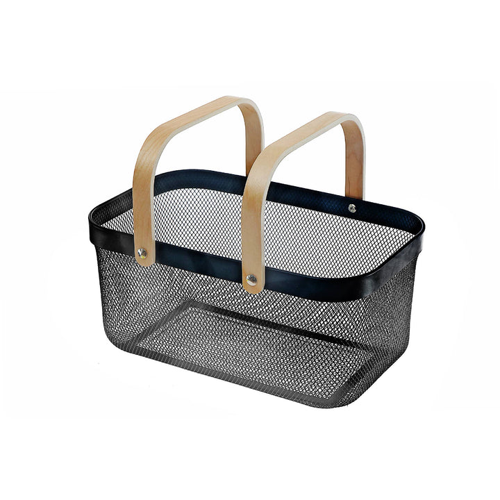 Rectangle Iron Mesh Storage Basket W/Handles: Black - Gift Smack Gift Company
