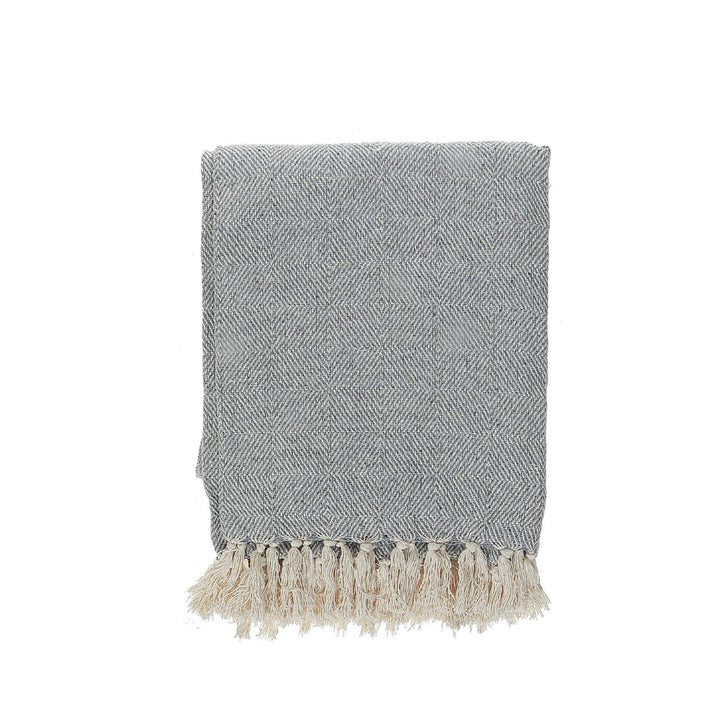 Grey Pattern Cotton Throw With Fringe Blanket