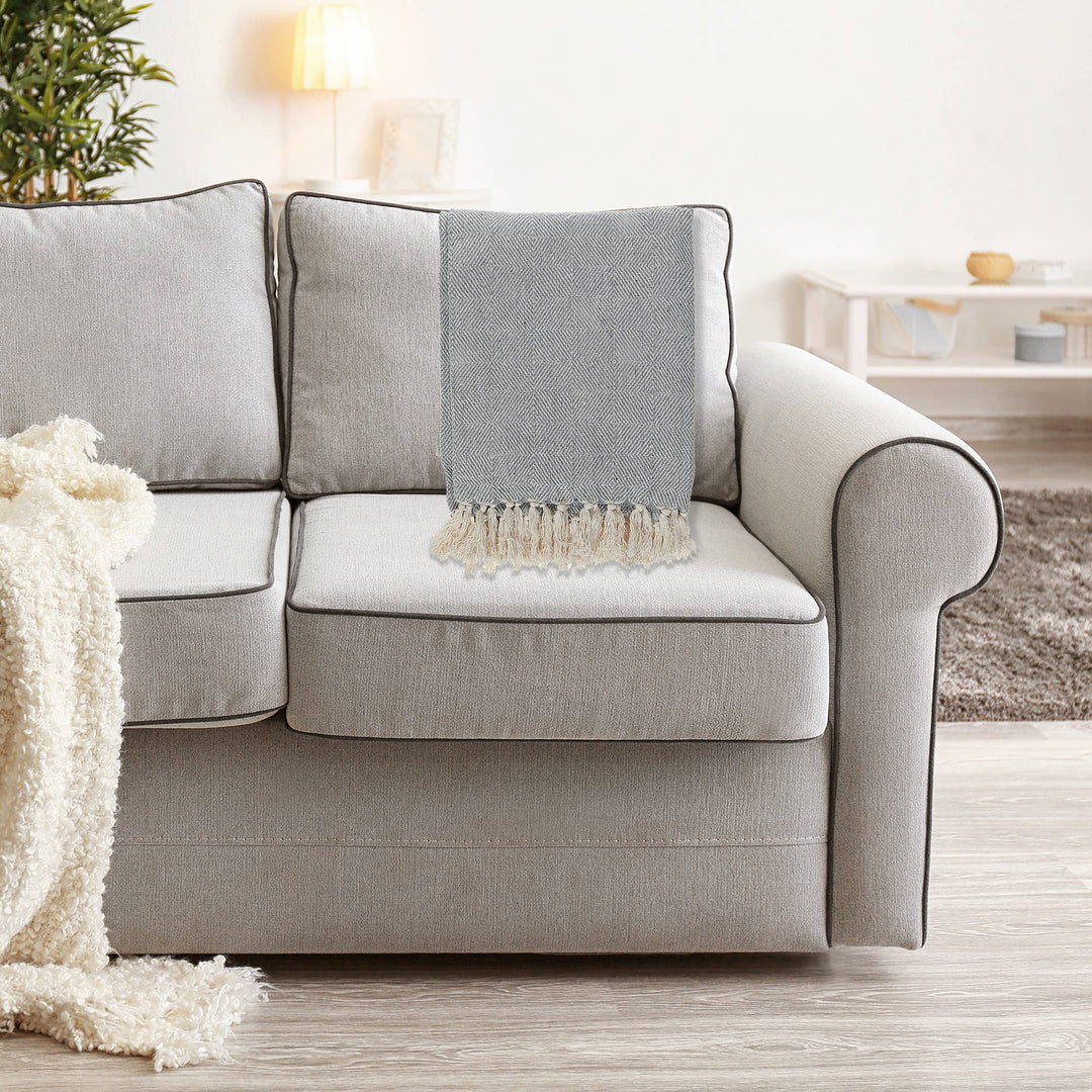 Grey Pattern Cotton Throw With Fringe Blanket