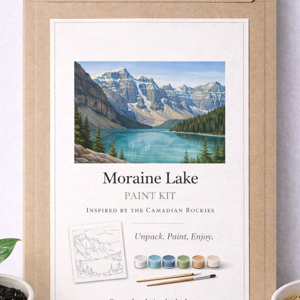 Framed paint kit for Moraine Lake inspired by the Canadian Rockies