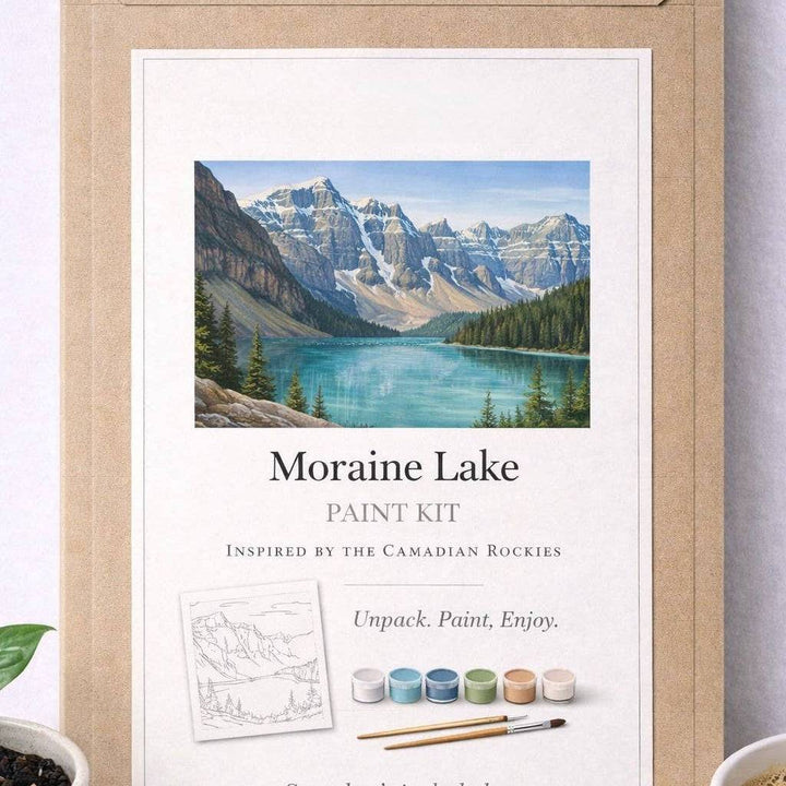 Framed paint kit for Moraine Lake inspired by the Canadian Rockies