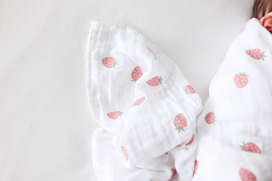 2-Pack Cotton Swaddle Blankets – Strawberry &amp; Ballet Slipper - Gift Smack Gift Company