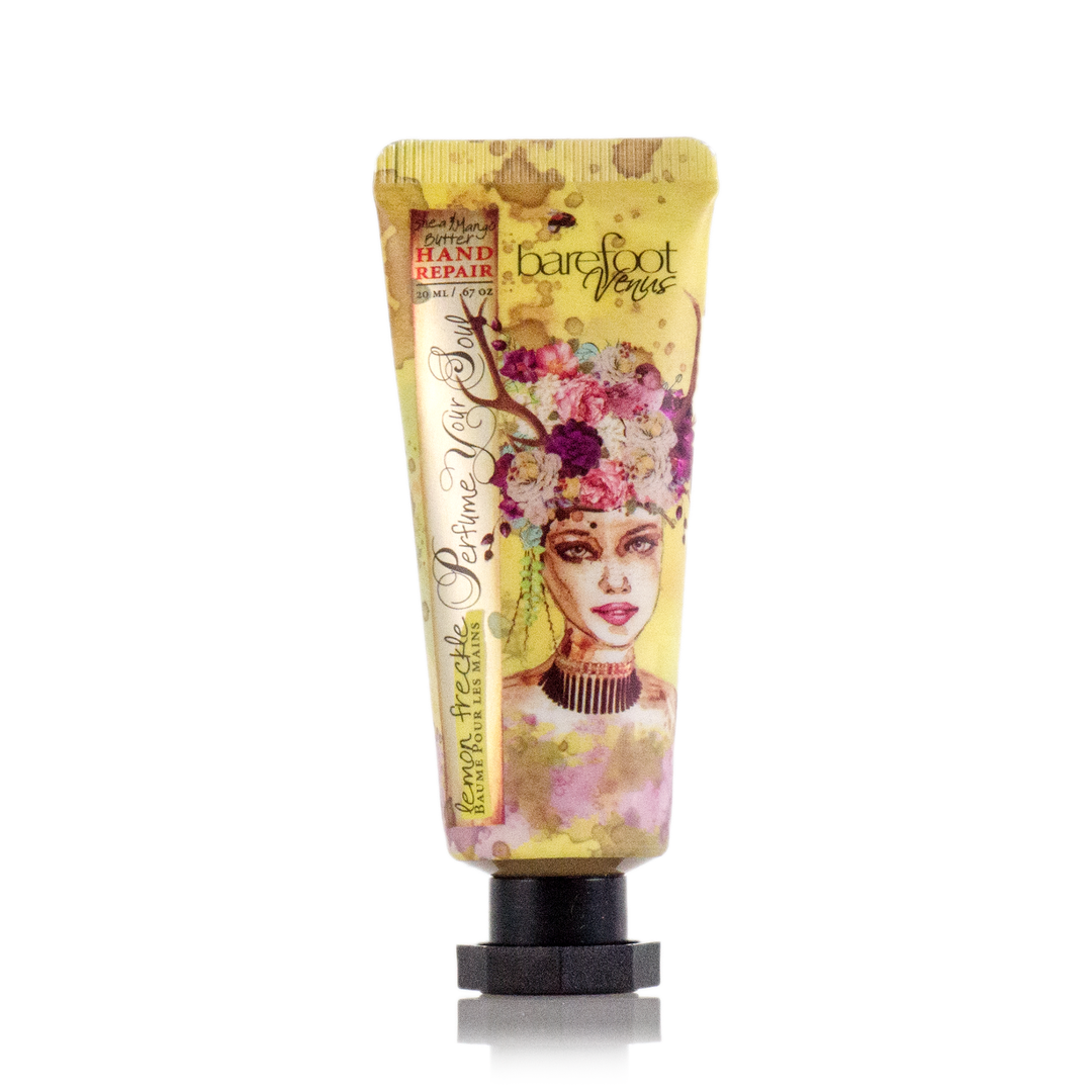 Hand cream tube with artistic design on a white background
