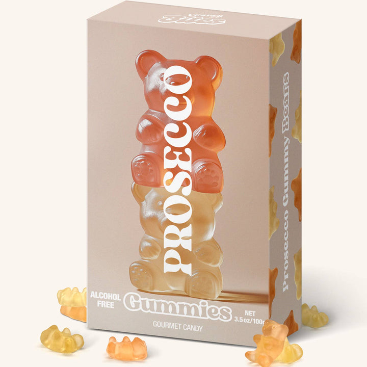 Prosecco Bear Gummies, Chewy Candies, Alcohol-Free