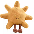 Plush sun-shaped toy with a smiling face on a white background