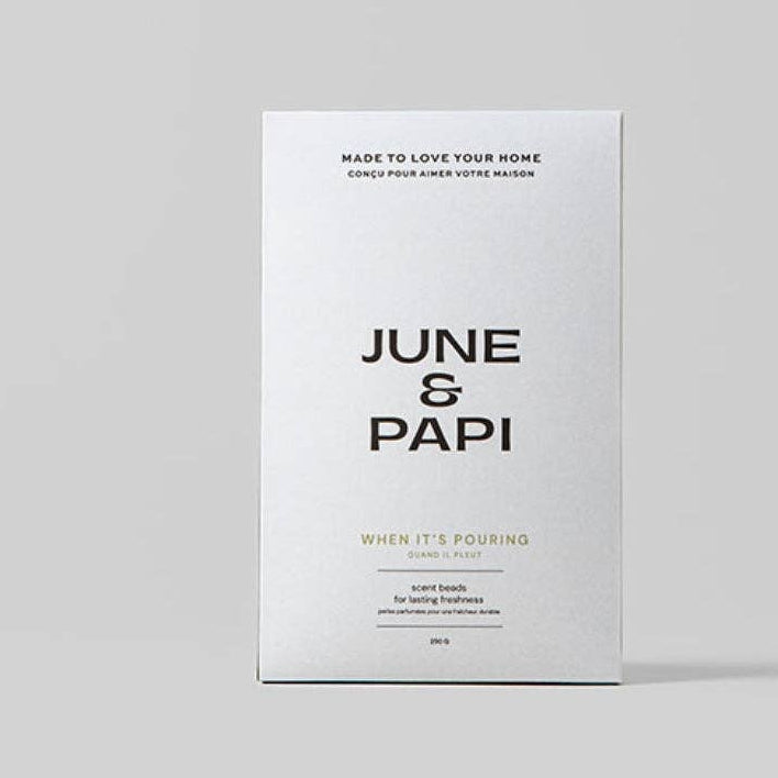 A minimalist white rectangular product box standing upright on a light gray background. The box features black text reading &