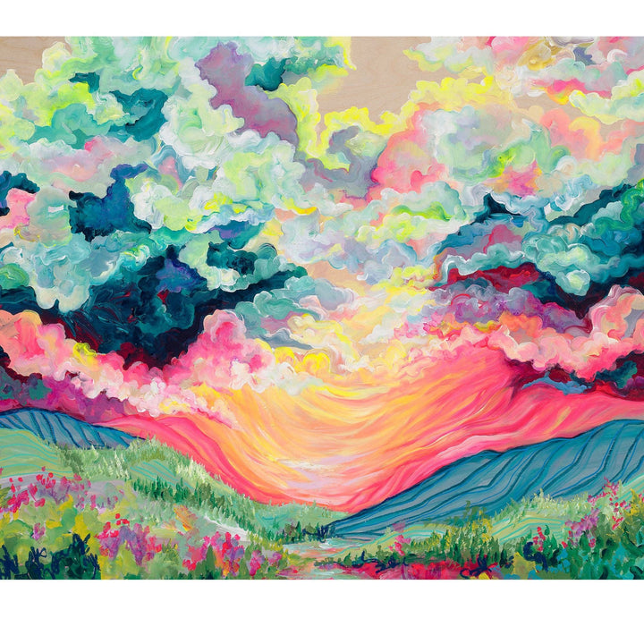 Villager Puzzles Daybreak 1000-piece puzzle featuring a vibrant sunrise scene, designed in Ontario Canada.