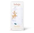 Lulujo classic muslin baby swaddle in fawn color, soft and breathable cotton fabric, perfect for cuddling and swaddling infants.