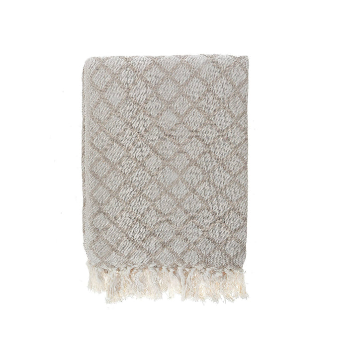 Diamond Cotton Throw With Fringe Beige 50"X60": Beige