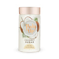 Pink Up coconut sugar in a 3.5oz glass jar, perfect for coffee and tea sweetening, with a clear label and resealable lid.