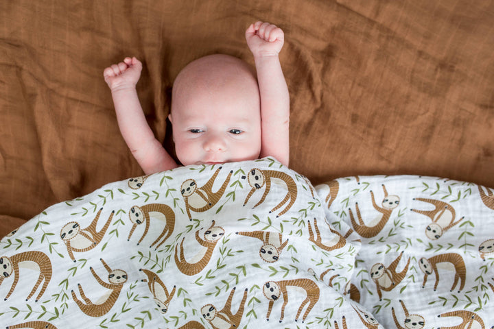 Muslin Cotton Swaddle Blanket - Sloth - Gift Smack Gift Company