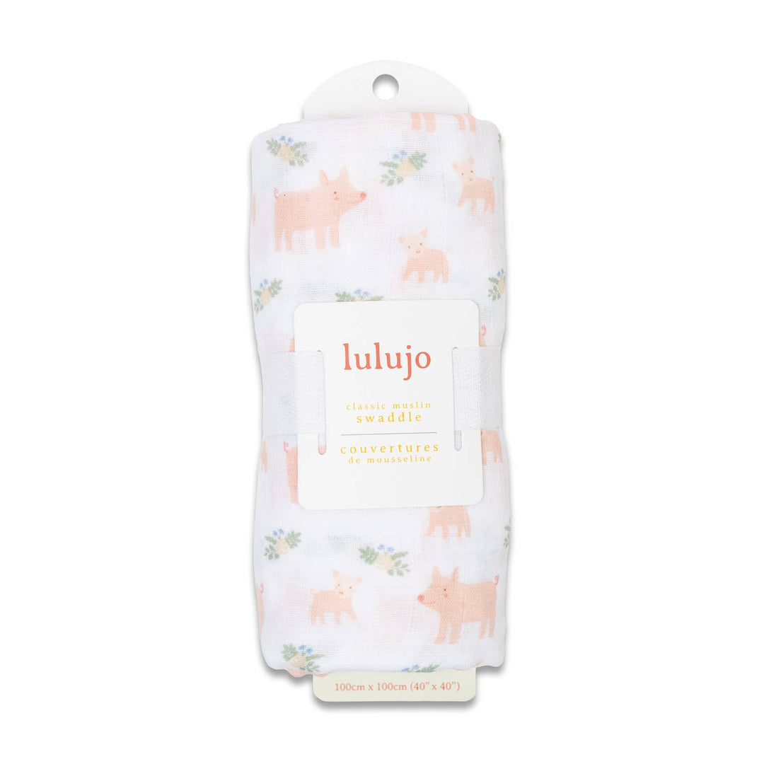 Muslin Cotton Swaddle Blanket - Piggy