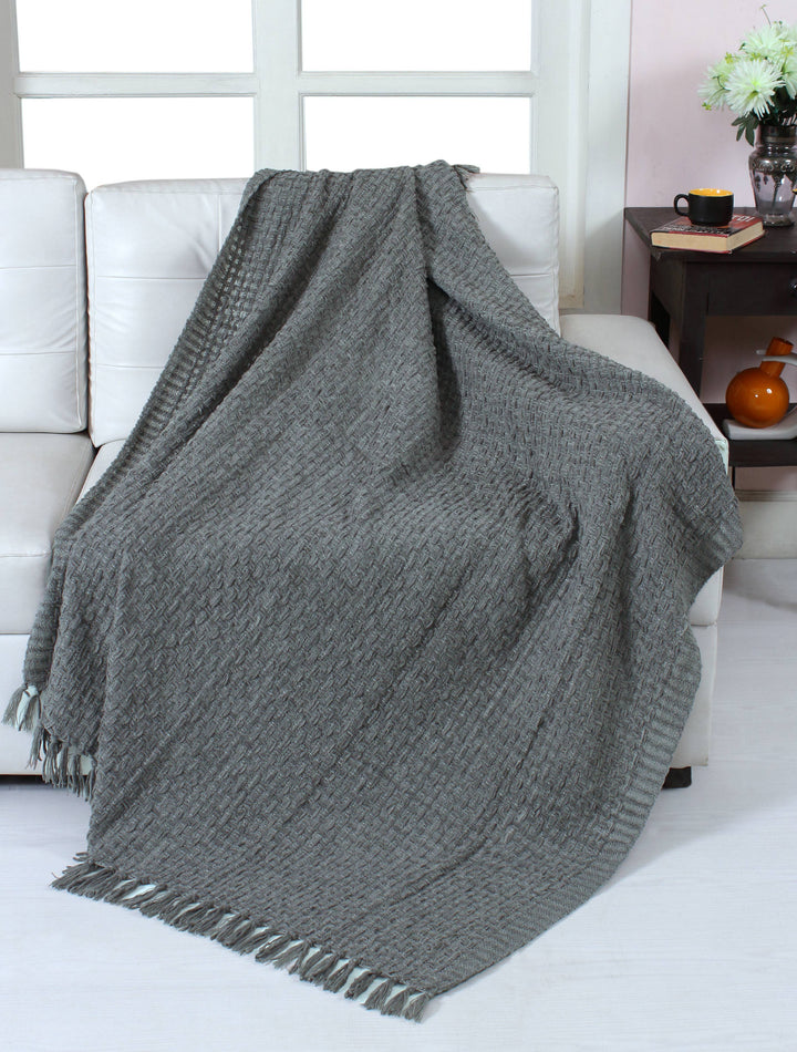 Chenille Basket Weave Throw Blanket, 50x60: Forest Green