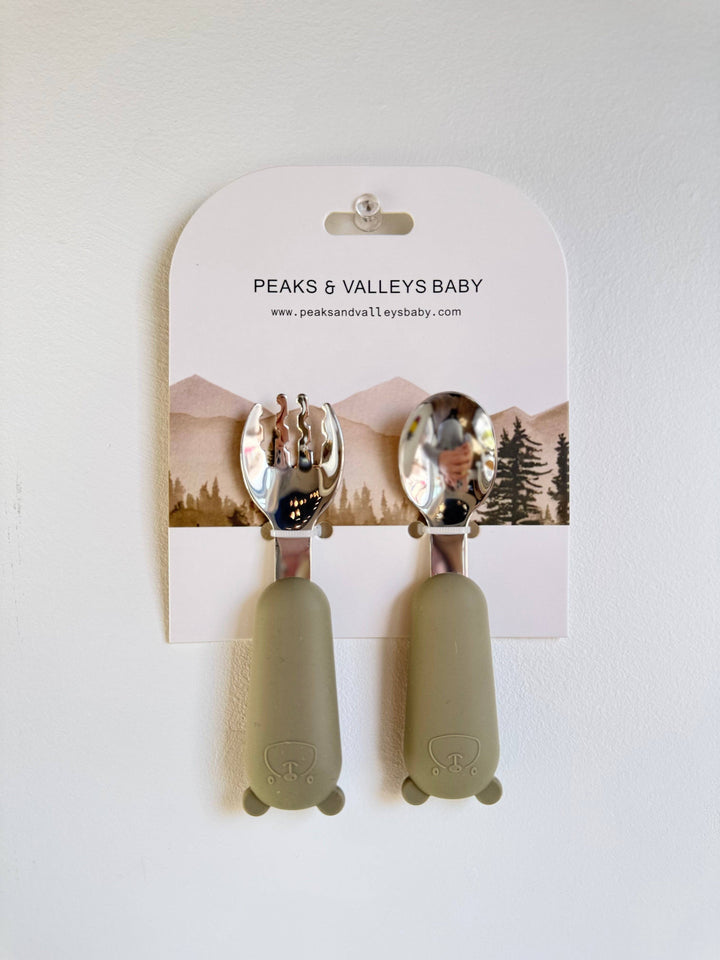 Silicone Fork and Spoon Set: Grizzly