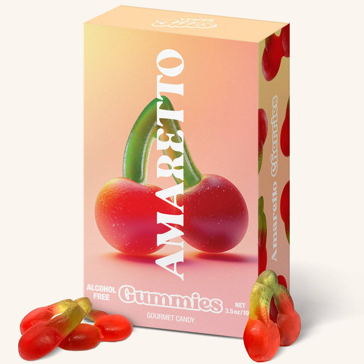 Amaretto Cherry Gummies, Chewy Candies, Alcohol-Free
