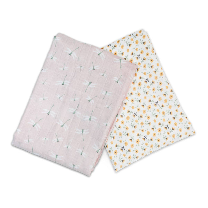 2-Pack Cotton Swaddle Blankets – Vintage Floral / Dragonfly - Gift Smack Gift Company