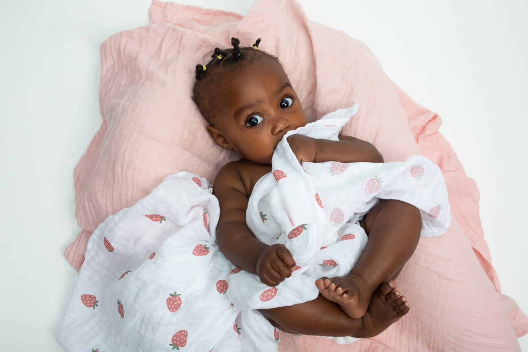 2-Pack Cotton Swaddle Blankets – Strawberry &amp; Ballet Slipper - Gift Smack Gift Company