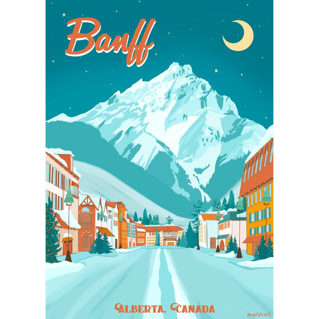 Villager Puzzles Banff Moonlight 500-piece puzzle showing a serene mountain landscape with moonlit skies, designed in Canada.