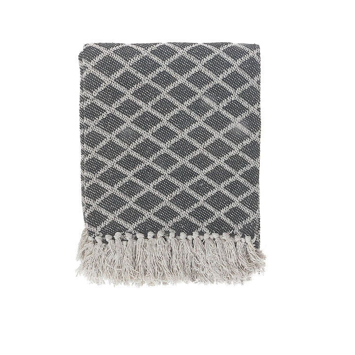 Diamond Cotton Throw With Fringe Black 50"X60": Black