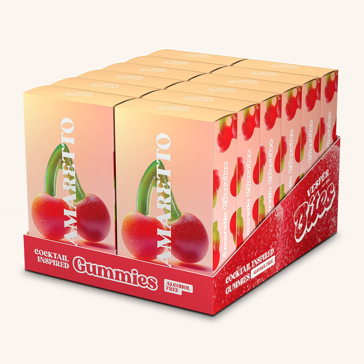 Amaretto Cherry Gummies, Chewy Candies, Alcohol-Free