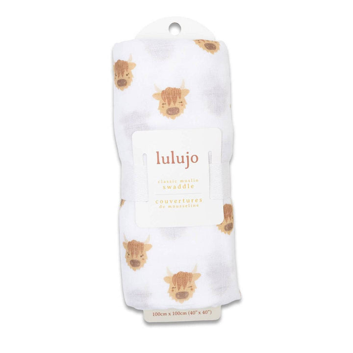 Muslin Cotton Swaddle Blanket - Large - Highland Cow - Gift Smack Gift Company