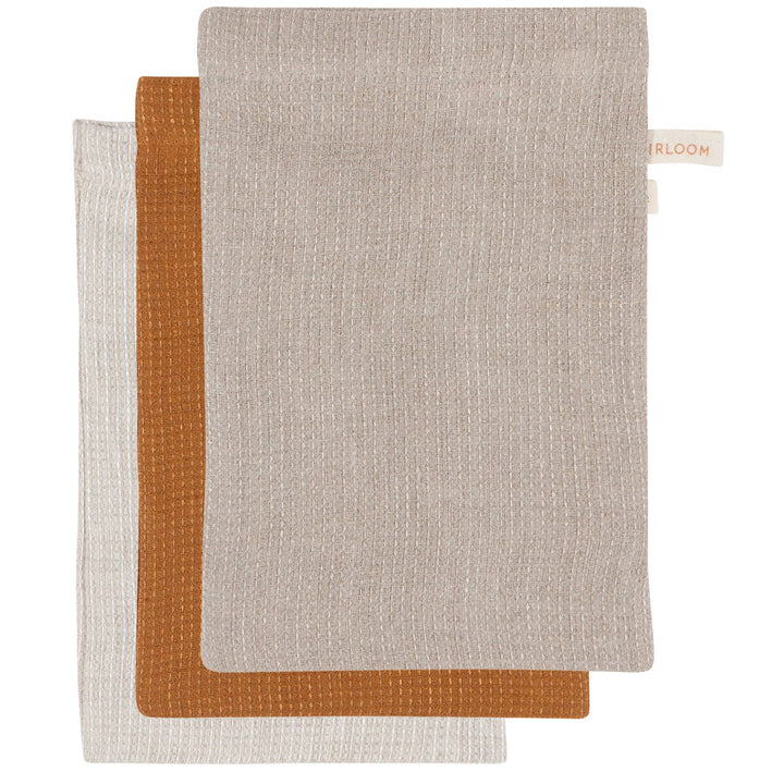 Amber And Natural Linen Bath Mitts Set of 3
