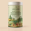 Wild cardamom spice in pantry container, fresh green pods from Love People Co, used for cooking and flavoring dishes.