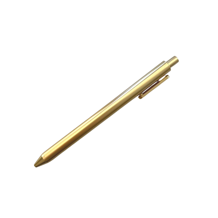 A gold-colored pen with a fine point gel tip.