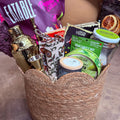 Box builder for Taco 'bout a Gourmet Fiesta by Gift Smack Gift Company featuring assorted taco ingredients and packaging.