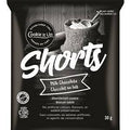 Black packaging of 'Cookie It Up' milk chocolate shortbread cookies with text and branding.