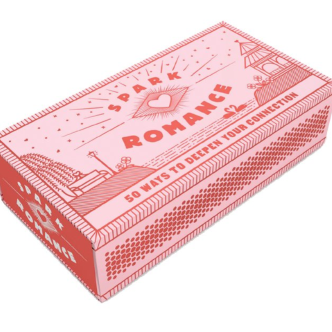 Pink box titled 'Spark Romance' with text on a white background