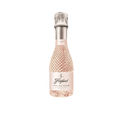 Miniature champagne bottle with decorative packaging on a white background