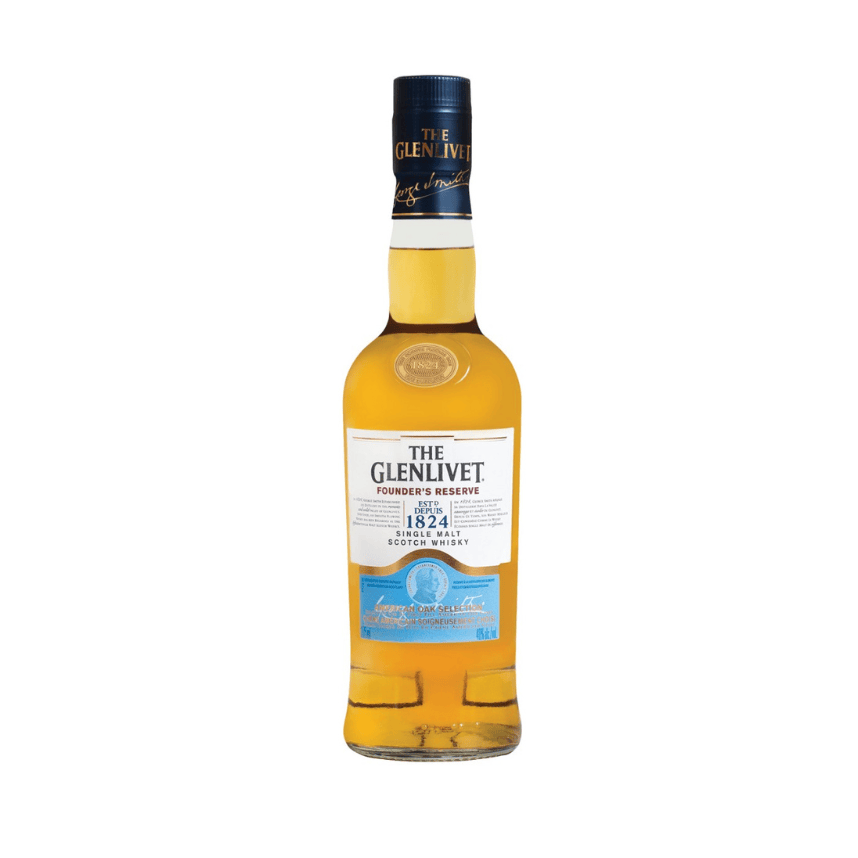 Bottle of The Glenlivet whisky on a white background