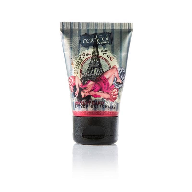 Barefoot Venus Ruby Red Hand Repair Balm jar with label, ideal for spa, bath, and body skin care.