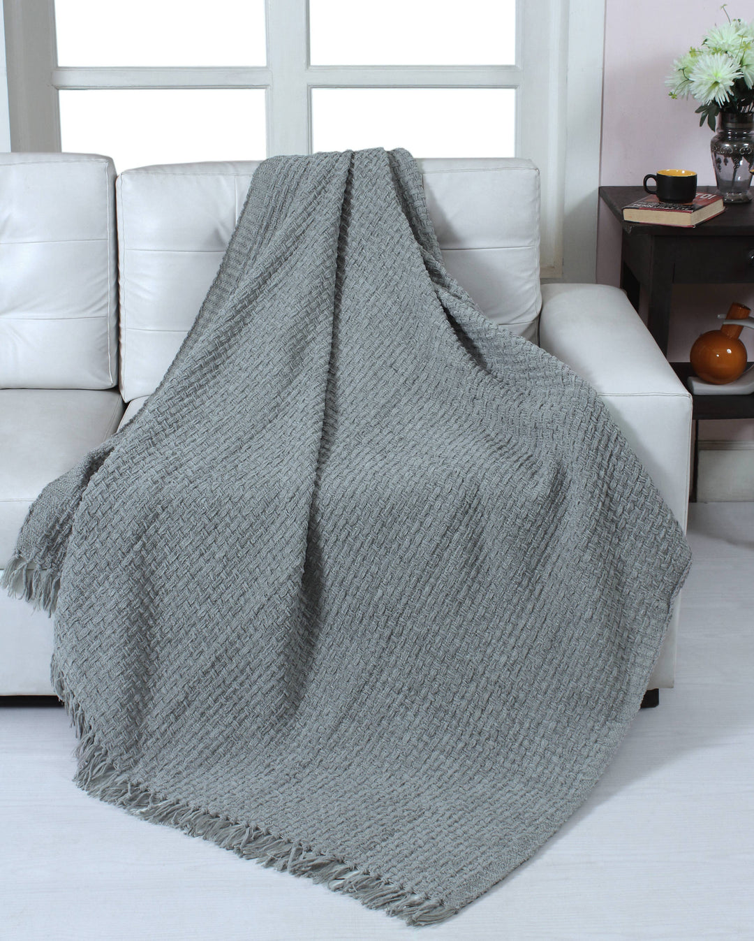 Fabstyles Chenille Basket Weave Throw Blanket, 50x60: Purple