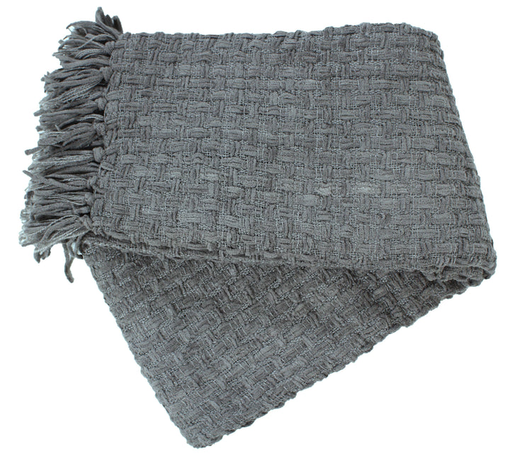 Chenille Basket Weave Throw Blanket, 50x60: Charcoal