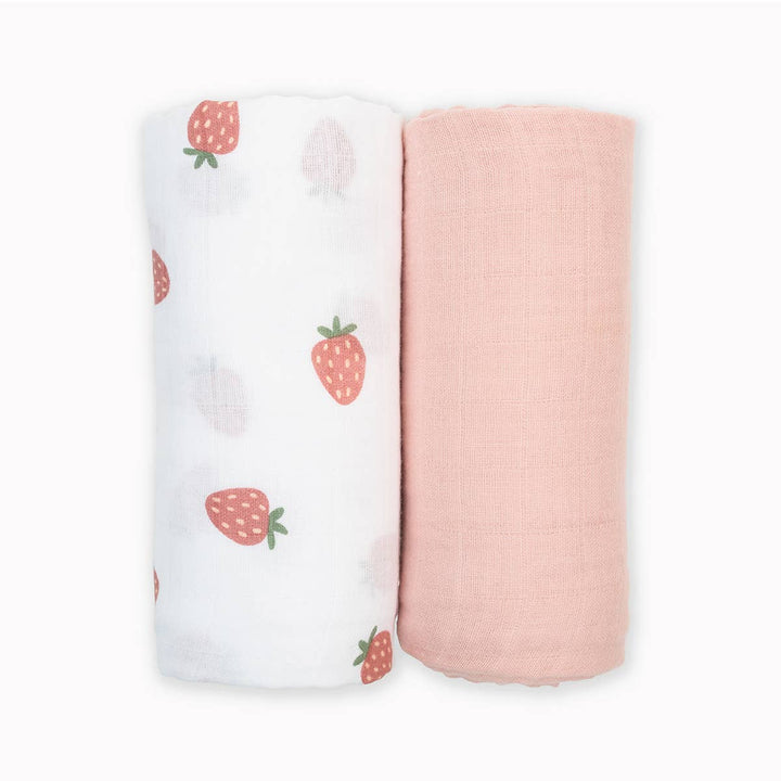 2-Pack Cotton Swaddle Blankets – Strawberry &amp; Ballet Slipper - Gift Smack Gift Company
