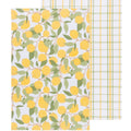 Set of two lemon-themed dish towels from Danica Brands, colorful kitchen accessories with bright lemon print.