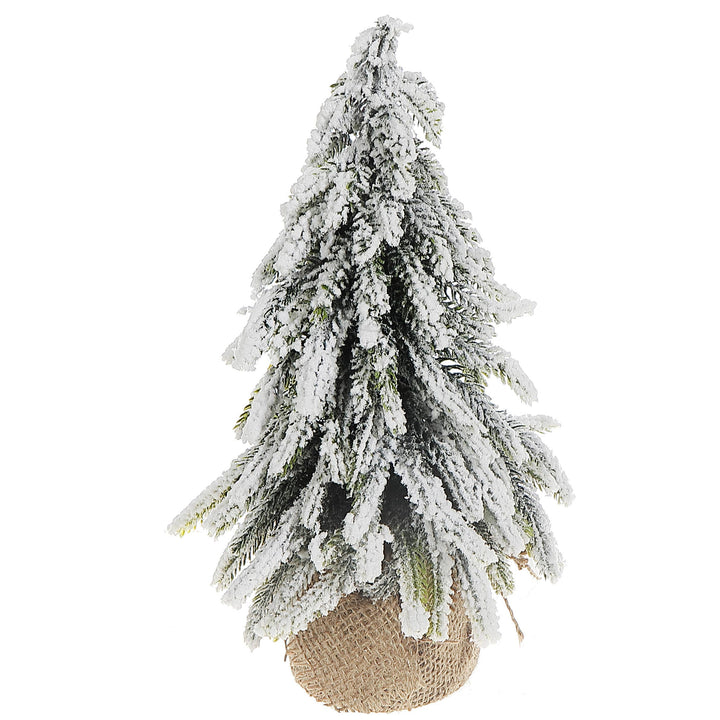 PINE TREE WITH BURLAP BASE (11") (SNOW COVERED)