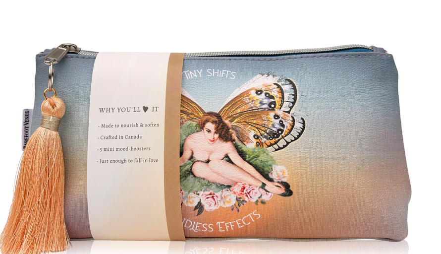 Pouch with fairy and butterfly design on a gradient background